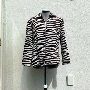 Chicos Women’s Jacket Blazer Zebra Animal Print Brown Mocha Ivory size 2
